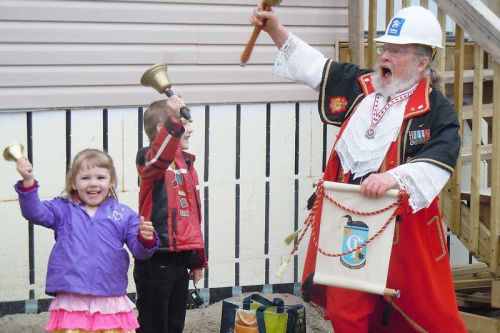 Town Crier Paddy O'Connor along with Paige and Konner Roberts celebrated the families new home in Tichborne at a special dedication ceremony that took place on April 26.